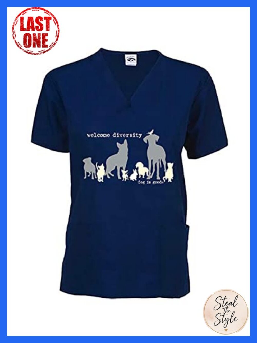 Dog is Good Unisex V-Neck Scrub Top Welcome Diversity Medical Uniform